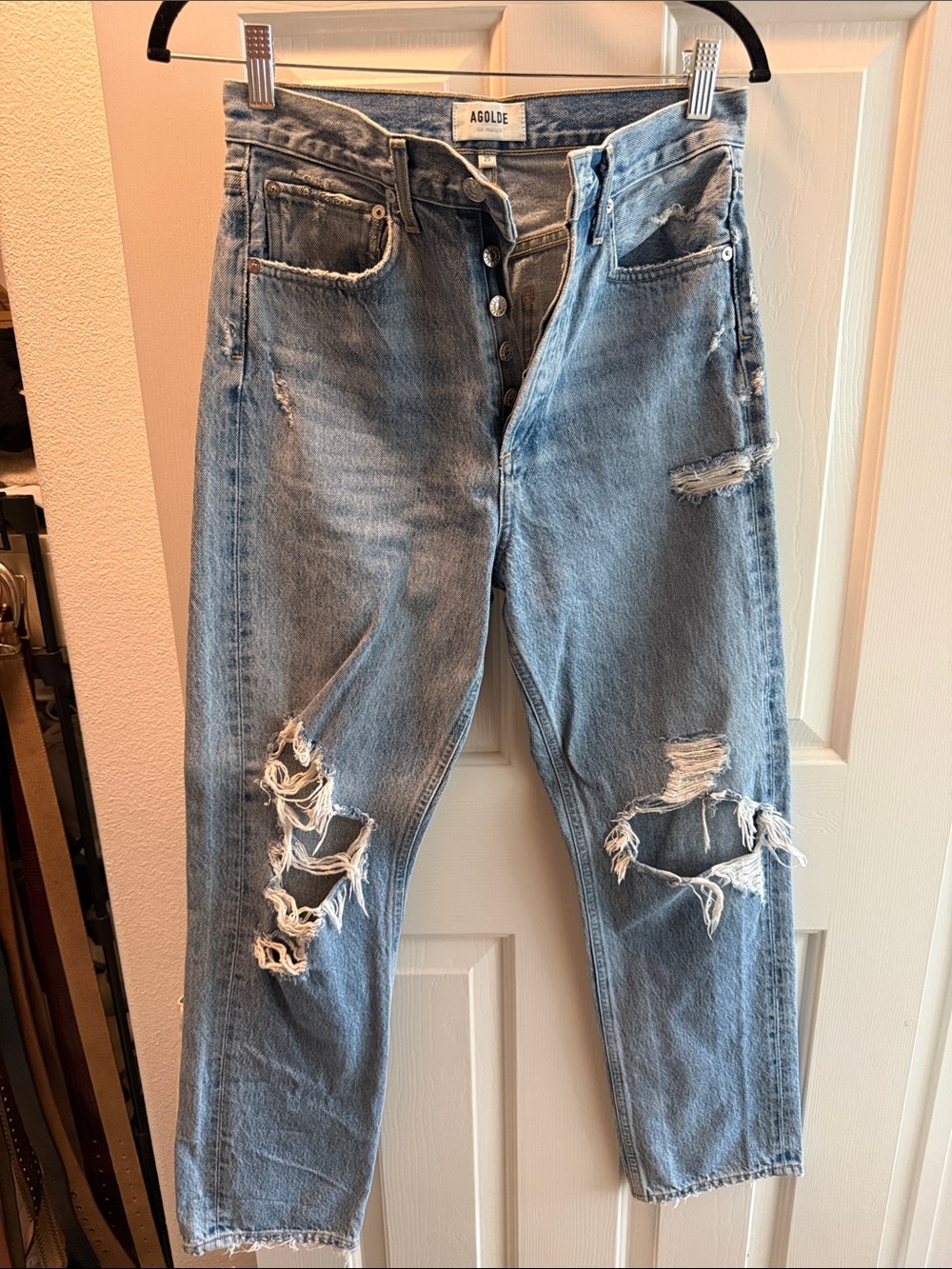 Agolde Women’s Light Blue Distressed Relaxed Jeans